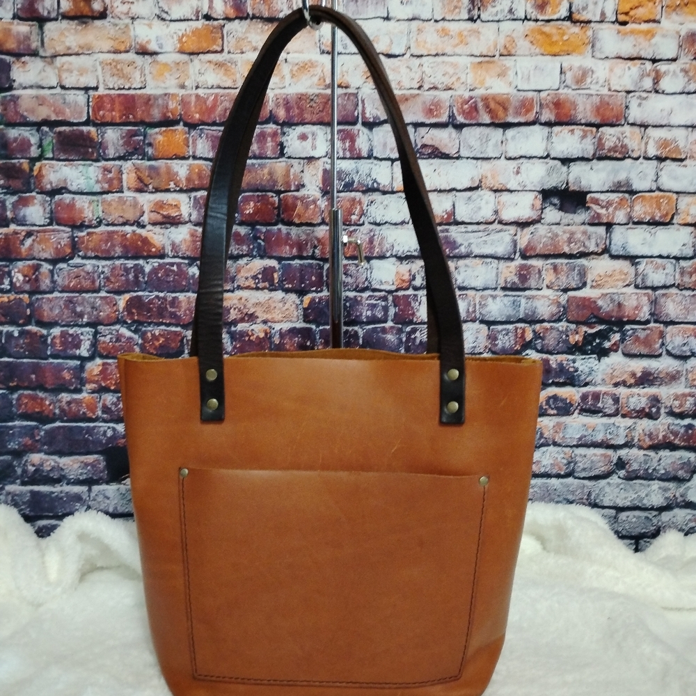 Portland Leather Goods Small Smooth Leather Tote Handbag Purse Shoulder